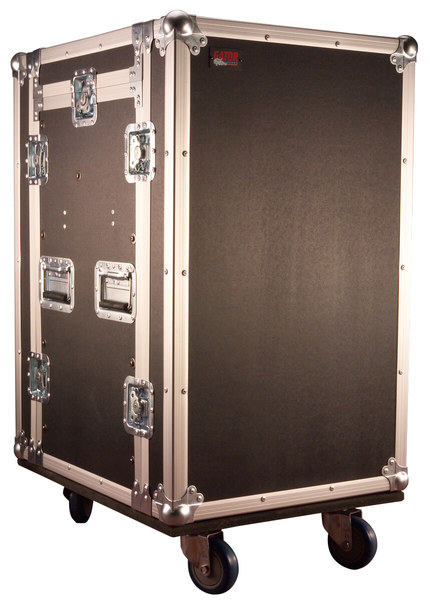 G-TOUR 10X14 PU ATA WOOD FLIGHT POP-UP CONSOLE RACK CASE; 10U TOP; 14U BOTTOM; W/ CASTERS